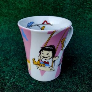 Sammie & Sax Girl On Swing w/Dog Anime Coffee Mug Cup Pink White 2012 Rare